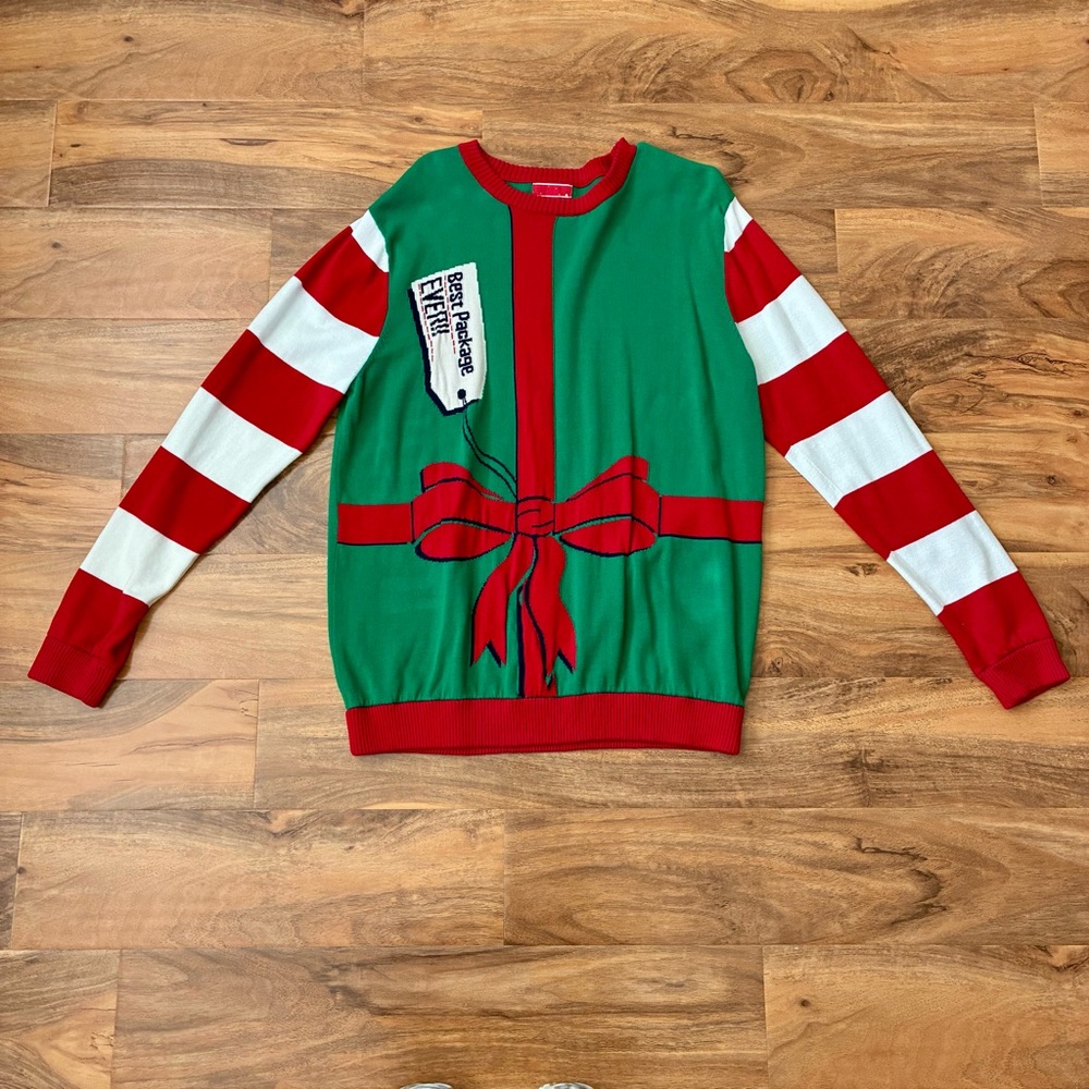Men's Large Ugly CHRISTMAS Sweater Best Package Ever Holidays